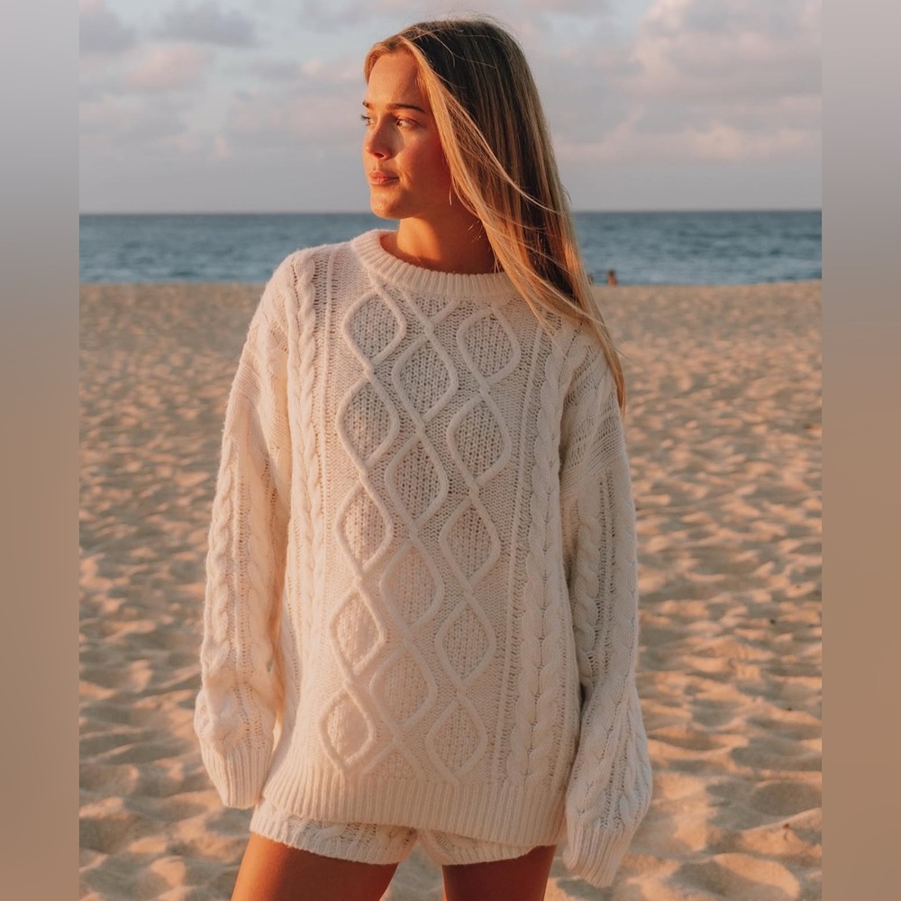 Daily Drills White Cable Knit Sweater and Shorts Set